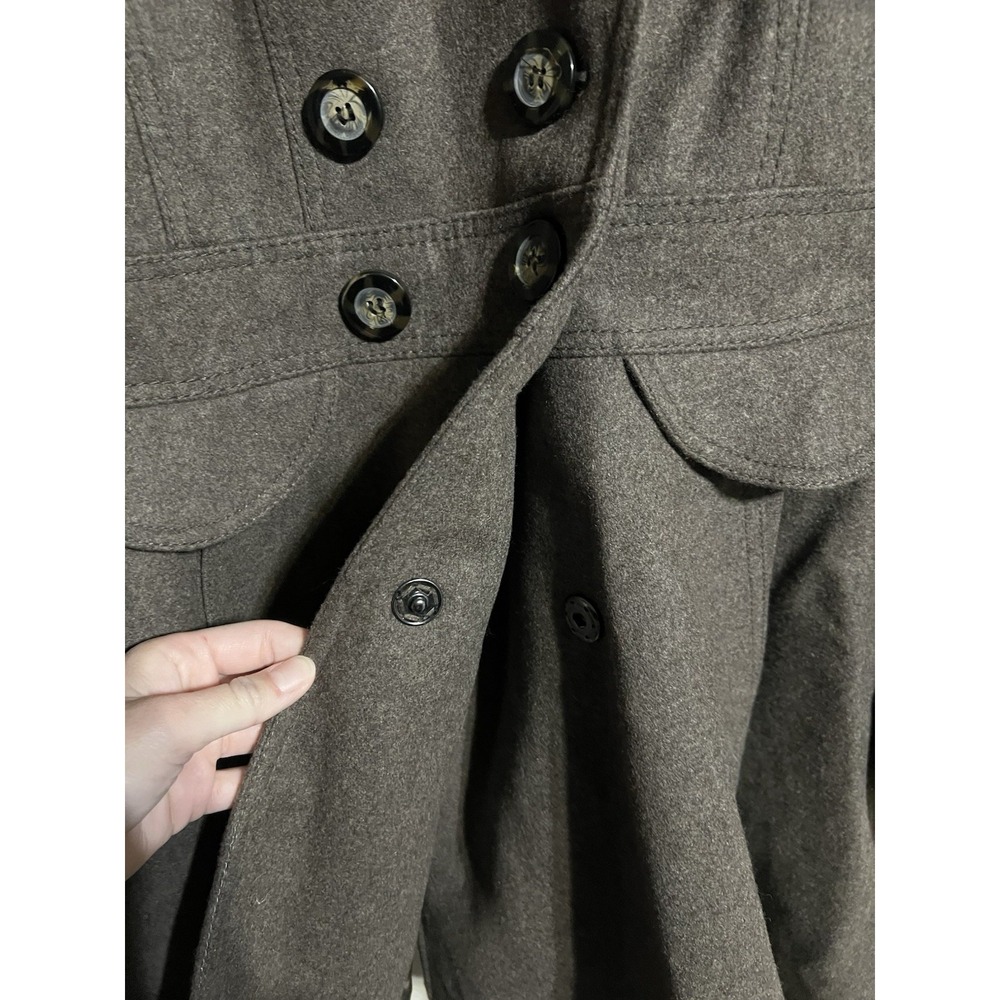 Laundry by Shelli Segal Brown Wool Blend Fit & Flare Pea Coat Faux Fur luxury 6 - Picture 2 of 9